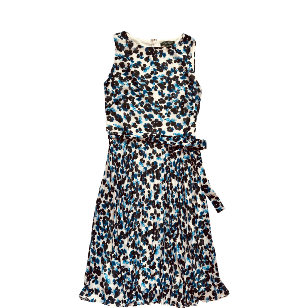Lauren Ralph Lauren Sleeveless Pleated Waist Floral Print Midi Dress